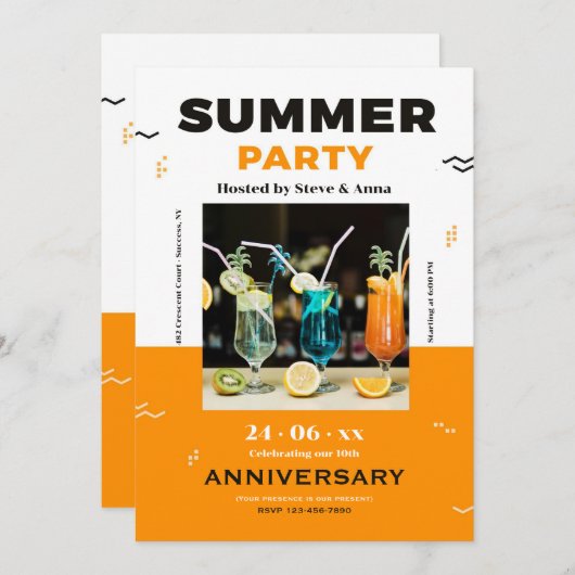 Zomerfeest Trendy uitnodiging (Voorkant / Achterkant)