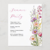 Zomerfeest tuin bloemen roze paarse uitnodiging (Voorkant)