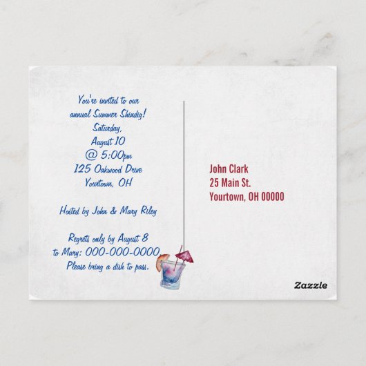 Zomerfeest uitnodigen briefkaart (Achterkant)