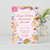 Zomerfeest Uitnodiging Handgetekend Eten Drank The (Staand voorkant)