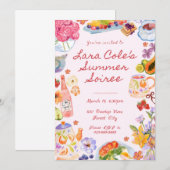 Zomerfeest Uitnodiging Handgetekend Eten Drinken T (Voorkant / Achterkant)