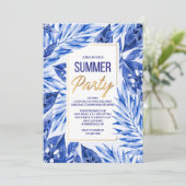 Zomerfeest uitnodiging in blauw (Staand voorkant)