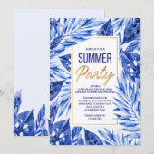 Zomerfeest uitnodiging in blauw (Voorkant / Achterkant)