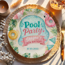 Zomerfeest Verjaardag Papieren Borden Aan Het Zwem