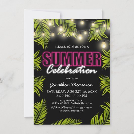 Zomerfeest Verjaardagsuitnodiging Kaart (Voorkant)