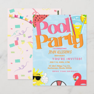 Zomerfeest Verjaardagsuitnodiging Poolfeest Waterm Briefkaart