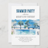 Zomerfeest Waterverf Tropisch zwembad Verjaardag Kaart (Voorkant)