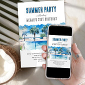 Zomerfeest Waterverf Tropisch zwembad Verjaardag Kaart