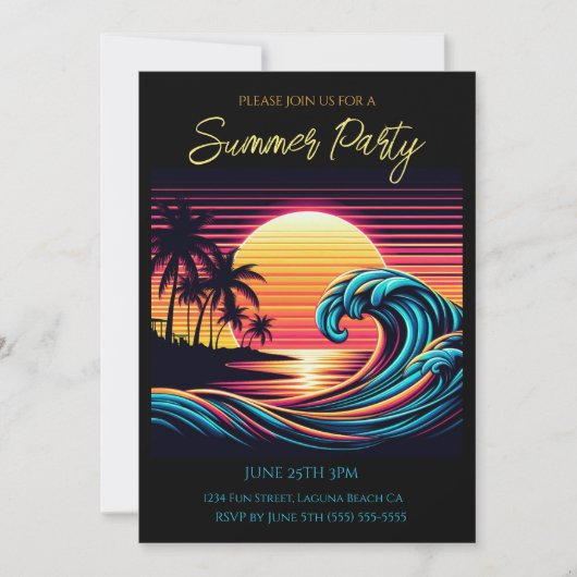 Zomerfeest- Zonsondergang Retro Surf Wave Kaart (Voorkant)