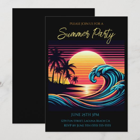 Zomerfeest- Zonsondergang Retro Surf Wave Kaart (Voorkant / Achterkant)
