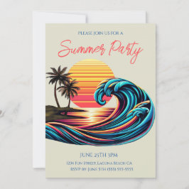Zomerfeest- Zonsondergang Retro Surf Wave Kaart