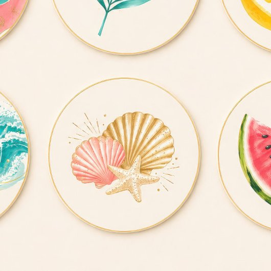 Zomerfeestje met schelpen sticker