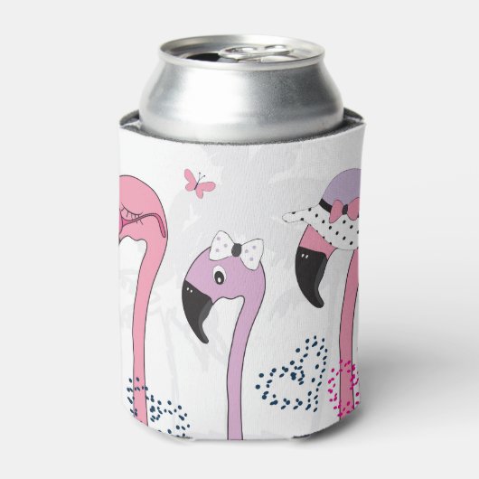 Zomerflamingo: strandillustratie. blikjeskoeler (Blikje Voorkant)