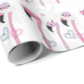 Zomerflamingo:  strandillustratie. cadeaupapier (Rol Hoek)