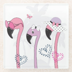 Zomerflamingo: strandillustratie. glazen onderzetter