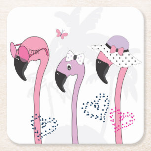 Zomerflamingo:  strandillustratie. kartonnen onderzetters