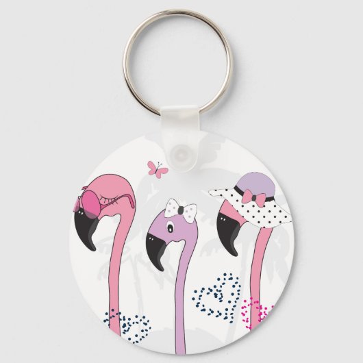Zomerflamingo:  strandillustratie. sleutelhanger (Voorkant)