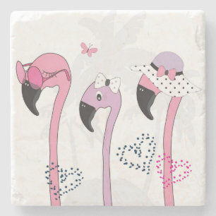 Zomerflamingo: strandillustratie. stenen onderzetter