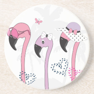 Zomerflamingo:  strandillustratie. zandsteen onderzetter