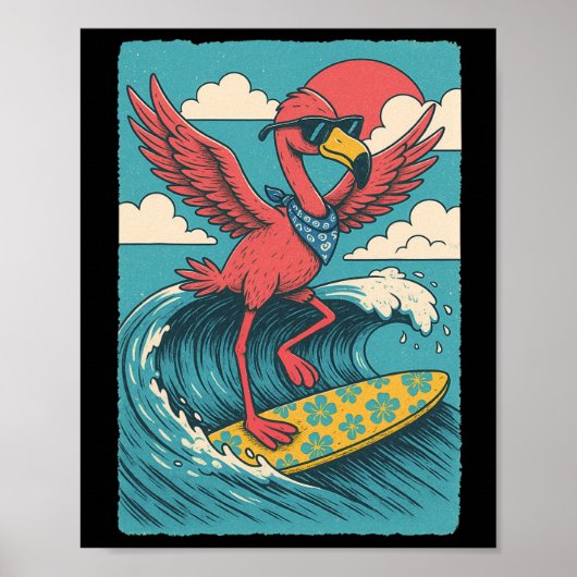 Zomerflamingo surfen Strandstemming Vakantie Poster (Voorkant)
