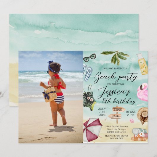 Zomerfoto Strand Verjaardagsfeest Kaart (Voorkant / Achterkant)