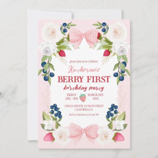 Zomerfruit aardbeien bessen eerste verjaardag kaart (Voorkant)