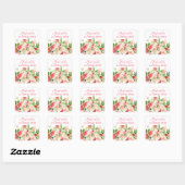 Zomerfruit en Bloemen Roze Waterverf Vierkante Sticker (Vel)
