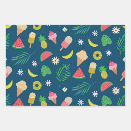 Zomerfruit en ijs patroon inpakpapier vel