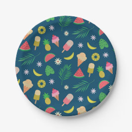 Zomerfruit en ijs patroon papieren bordje