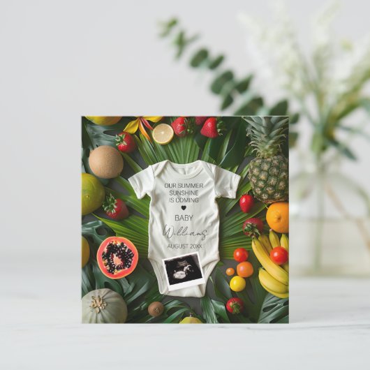 Zomerfruit zwangerschapsaankondiging kaart (Staand voorkant)