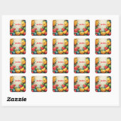 Zomerfruitframe met feestconfetti-achtergrond 🍓 vierkante sticker (Vel)