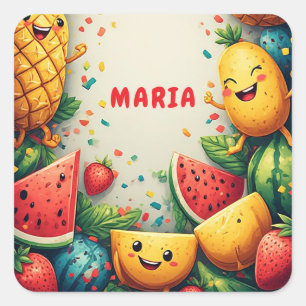 Zomerfruitframe met feestconfetti-achtergrond 🍓 vierkante sticker