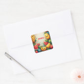Zomerfruitframe met feestconfetti-achtergrond 🍓 vierkante sticker (Envelop)