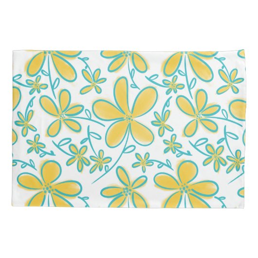  zomergeel en turquoise bloempatroon kussensloop (Achterkant)