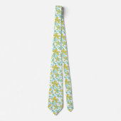 zomergeel en turquoise bloempatroon stropdas (Voorkant)