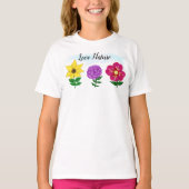 Zomergeel Paarse roze bloemen T-shirt (Voorkant)