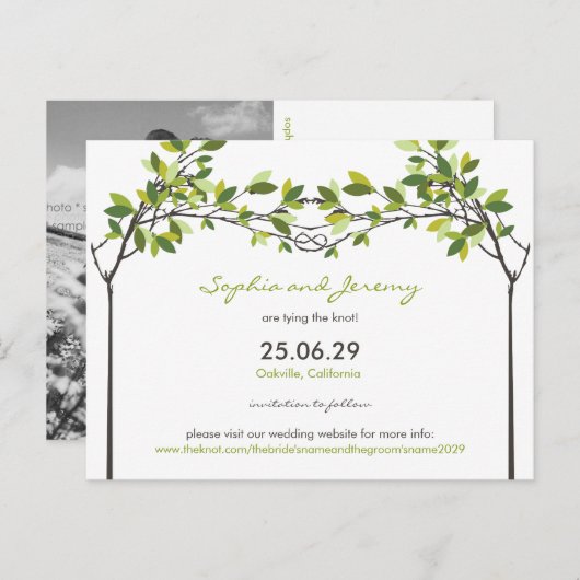 Zomergeknoopte liefdesbomen sparen de datum Briefk Aankondigingskaart (Voorkant / Achterkant)