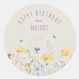 Zomergelukzaligheid, wilde bloemen, waterverf Verj Ronde Sticker