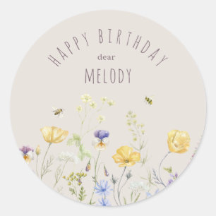 Zomergelukzaligheid, wilde bloemen, waterverf Verj Ronde Sticker