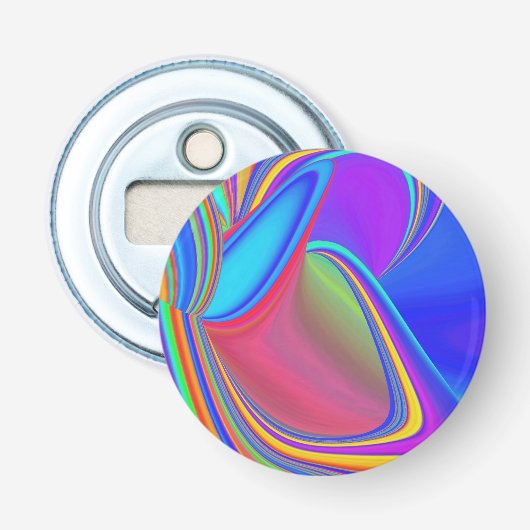 Zomergevoel, Abstracte 3D Rainbowart Button Flesopener (Voorkant)