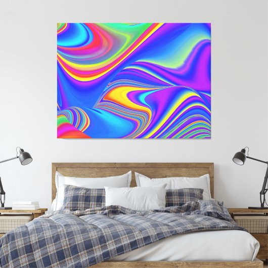 Zomergevoel, Abstracte 3D Rainbowart Canvas Afdruk (Insitu (Slaapkamer))
