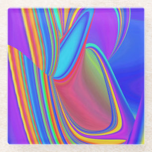Zomergevoel, Abstracte 3D Rainbowart Glazen Onderzetter