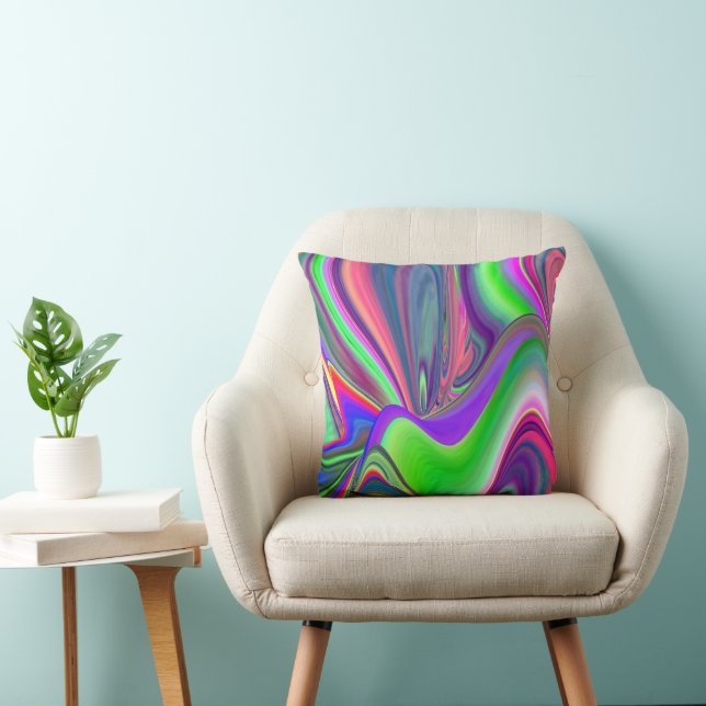 Zomergevoel, Abstracte 3D Rainbowart Kussen (Stoel)
