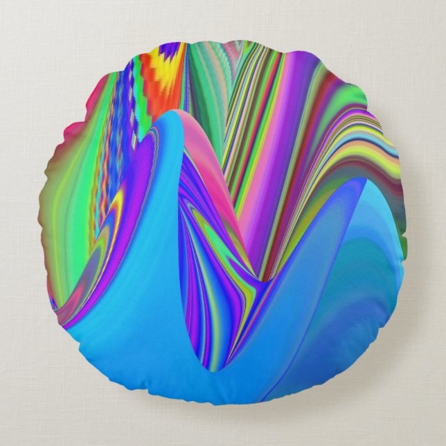 Zomergevoel, Abstracte 3D Rainbowart Rond Kussen (Voorkant)