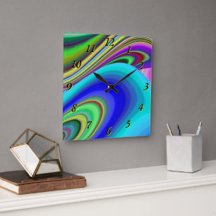 Zomergevoel, Abstracte 3D Rainbowart Vierkante Klok