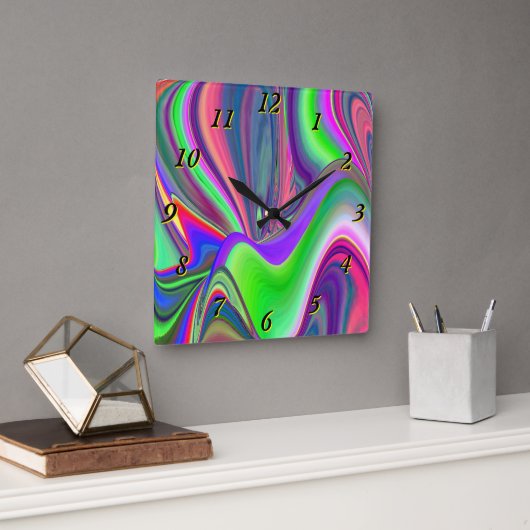 Zomergevoel, Abstracte 3D Rainbowart Vierkante Klok (Kantoor)