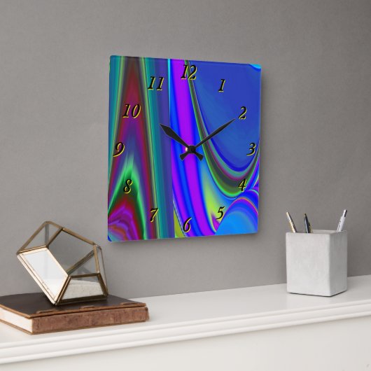 Zomergevoel, Abstracte 3D Rainbowart Vierkante Klok (Kantoor)