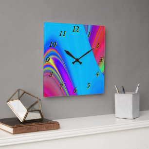 Zomergevoel, Abstracte 3D Rainbowart Vierkante Klok