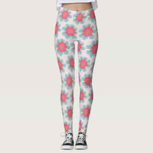 Zomergevoel roze en blauw bloemenpatroon leggings