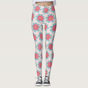 Zomergevoel roze en blauwe bloemmotief leggings